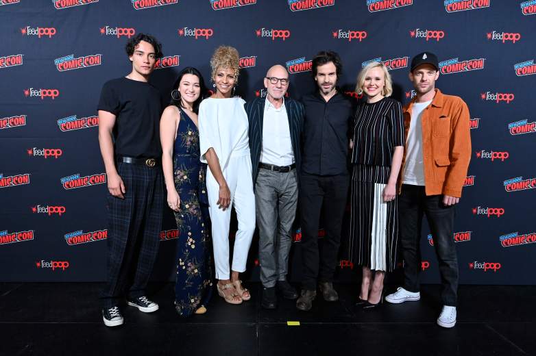 Evan Evagora, Isa Briones, Michelle Hurd, Patrick Stewart, Santiago Cabrera, Alison Pill, and Harry Treadaway of the CBS All Access series Star Trek: Picard during New York Comic-Con 2019