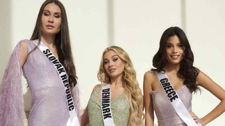 Veronika Ščepánková, Miss Universe Slovak Republic 2021, Sara Langtved, Miss Universe Denmark 2021, and Sofia Arapogianni, Miss Universe Greece 2021