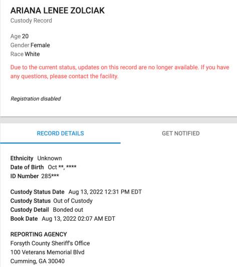 ariana zolciak biermann arrest records