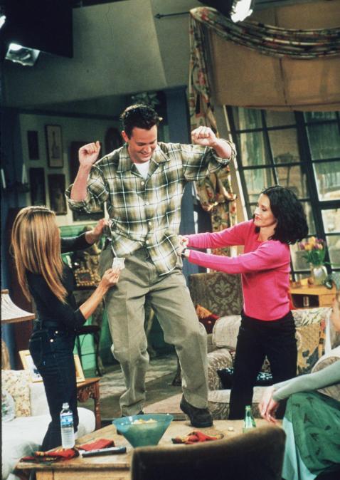 Matthew Perry, Jennifer Aniston, and Courteney Cox on "Friends."