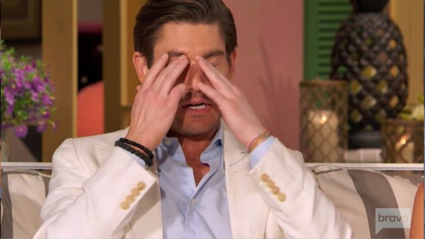 Craig Conover shows off his injured pinky finger in an image from the Southern Charm reunion