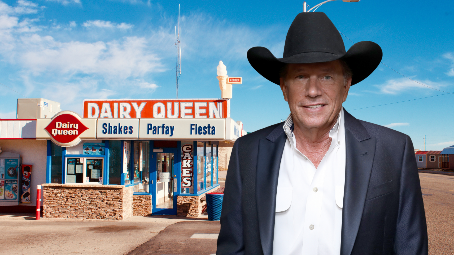 George Strait standing in front of a Dairy Queen