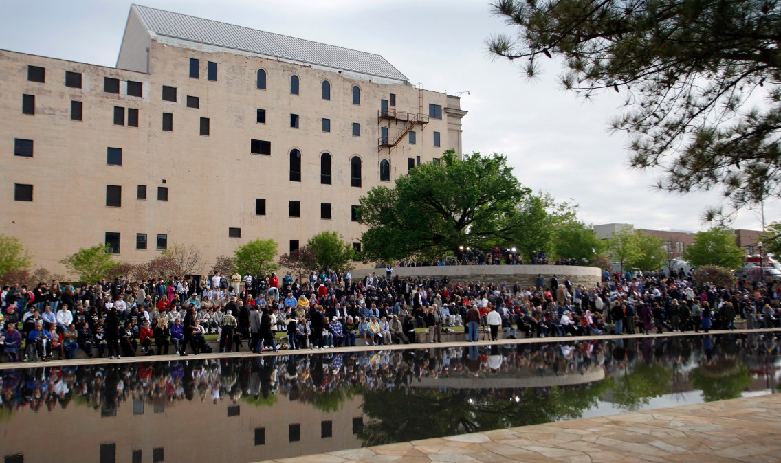 Crowd gathers at Oklahoma City Memorial