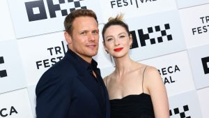 Sam Heughan and Caitriona Balfe attends the "Outlander" premiere during the 2023 Tribeca Festival at BMCC Theater