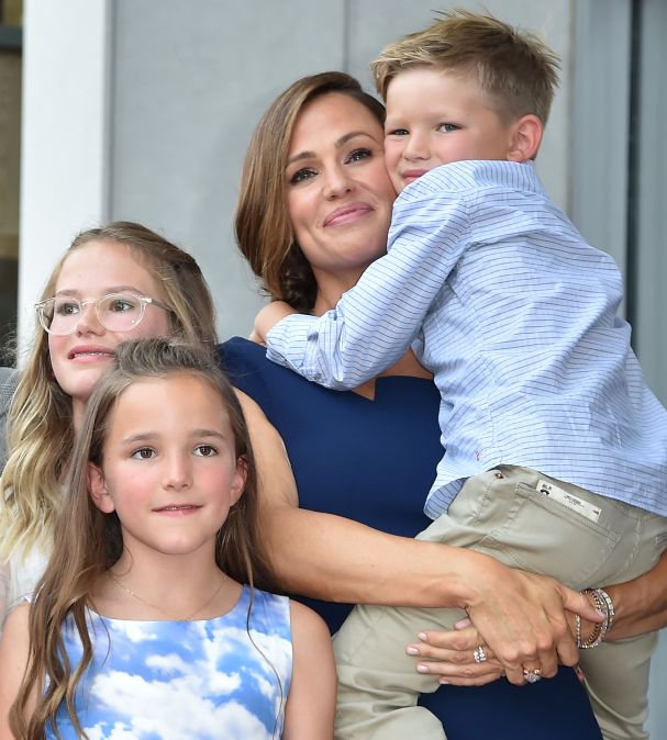Actress Jennifer Garner poses with her children Violet Affleck, Seraphina Rose Elizabeth Affleck and Samuel Garner Affleck