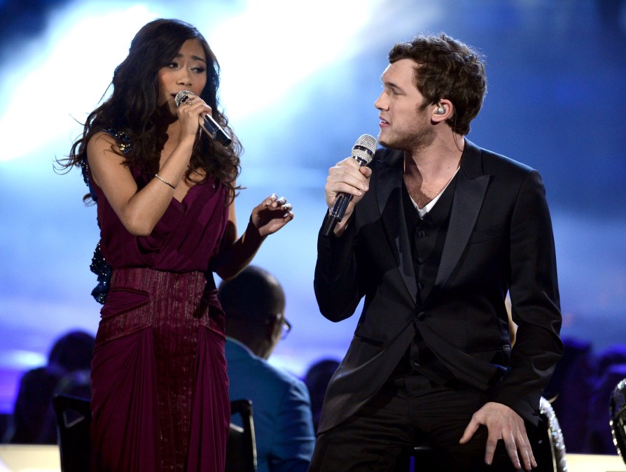 Finalists Jessica Sanchez (L) and Phillip Phillips on May 23, 2012 in Los Angeles, California.  