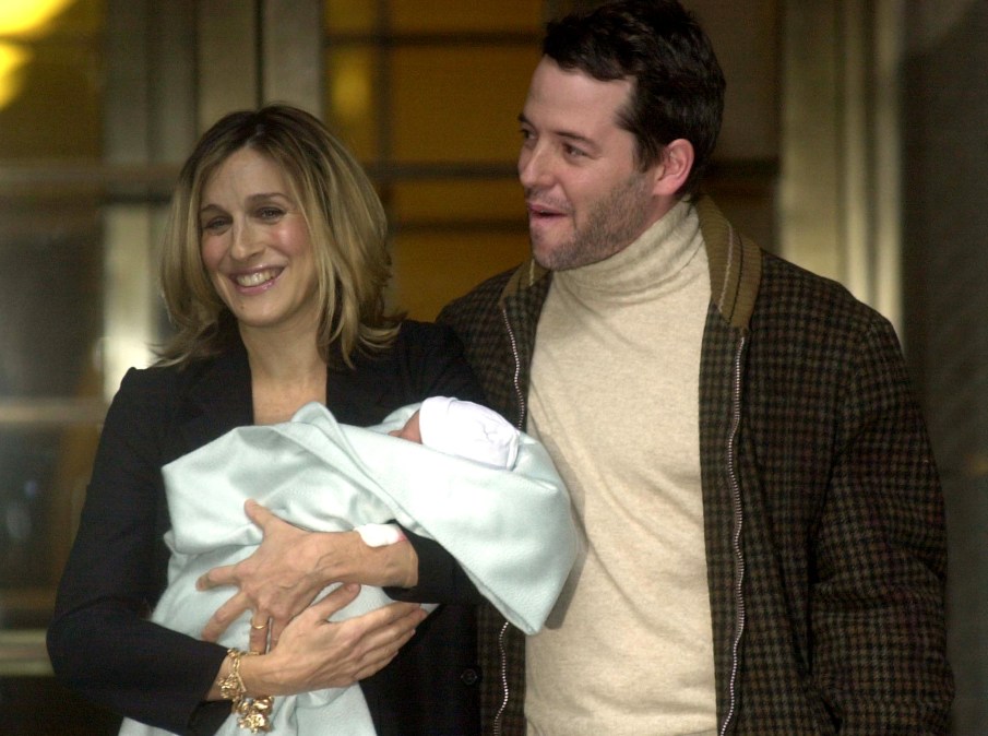 Actress Sarah Jessica Parker and her husband actor Matthew Broderick with their newborn son
