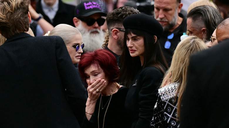 Ozzy Osbourne's widow Sharon Osbourne (C) and daughters Kelly (L) and Aimee (R) during funeral procession 2025