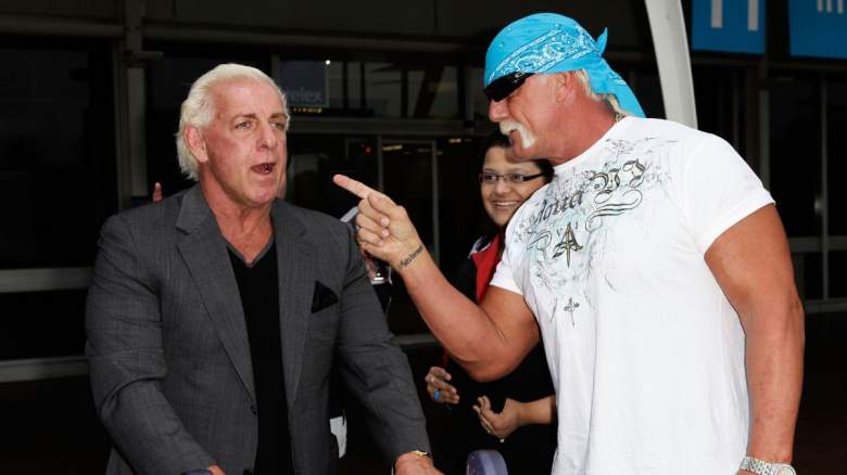 Hulk Hogan (R) and Ric Flair arrive at Sydney Airport, ahead of the Australian Hulkamania tour on November 17, 2009 in Sydney, Australia