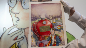 The original cover art for J.K. Rowling's "Harry Potter and the Philosopher's Stone" at Sotheby's in New York on June 25, 2024.