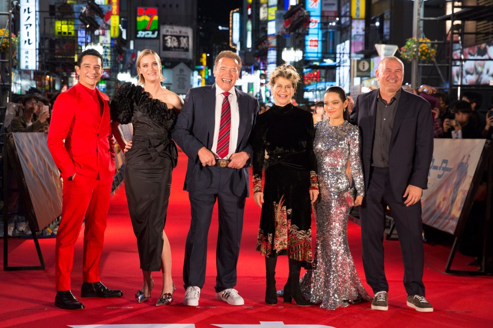 Gabriel Luna, Mackenzie Davis, Arnold Schwarzenegger, Linda Hamilton, Natalia Reyes and Tim Miller