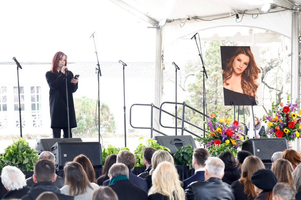 Priscilla Presley speaks at the public memorial for Lisa Marie Presley