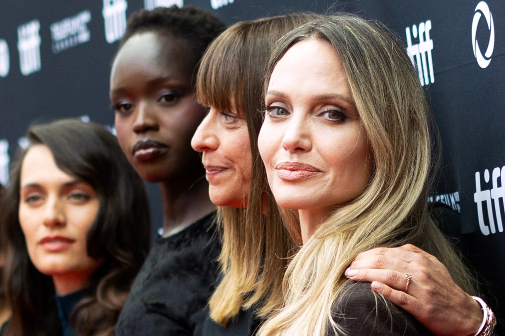 (L/R) Swiss actress Ella Rumpf, South Sudanese actress Anyier Anei, French director Alice Winocour and US actress Angelina Jolie 