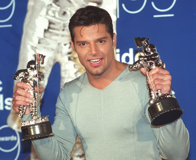 Pop singer Ricky Martin holds up the two  MTV Video Music Awards 