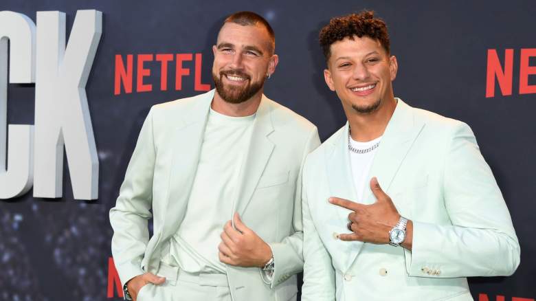 Travis Kelce and Patrick Mahomes attend the Los Angeles Premiere Of Netflix's "Quarterback" at TUDUM Theater on July 11, 2023 in Hollywood, California