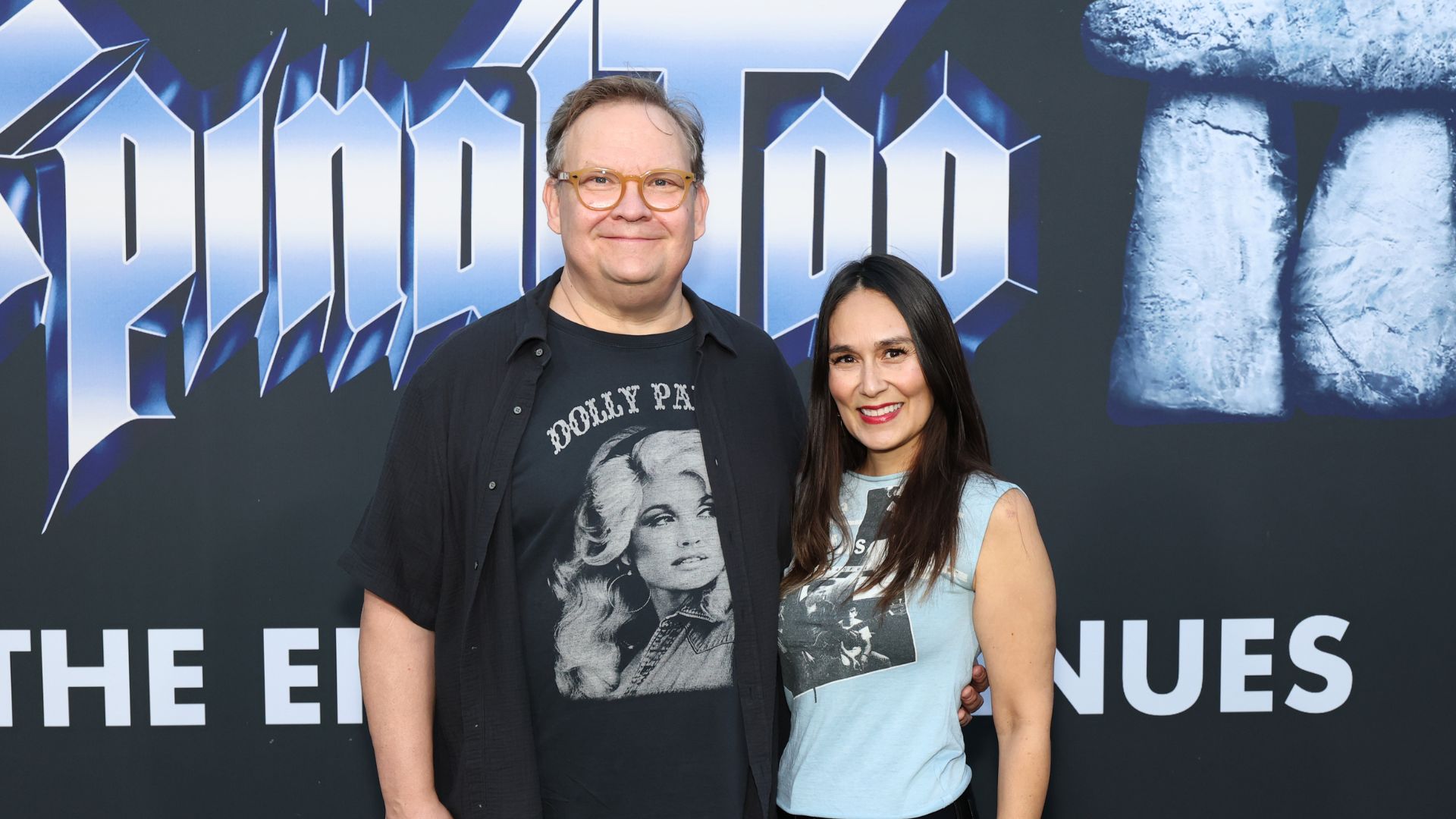 Andy Richter and Jennifer Herrera attend the premiere of "Spinal Tap II: The End Continues" at The Egyptian Theatre Hollywood on September 09, 2025