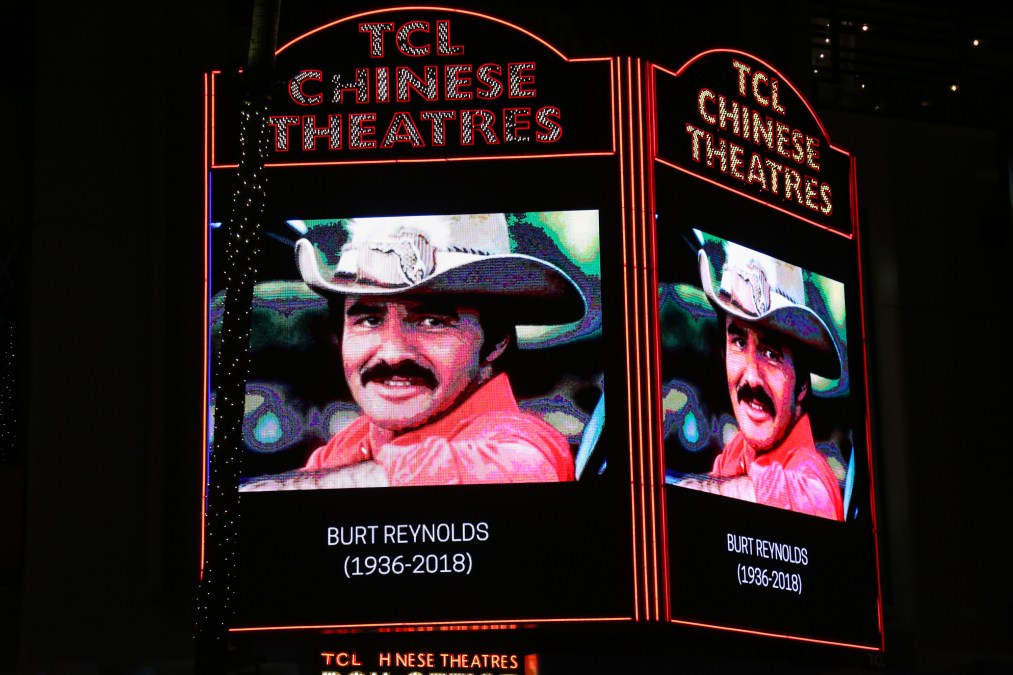 TCL ChInese Theatre pays tribute on the their marquee to the late Actor Burt Reynolds 