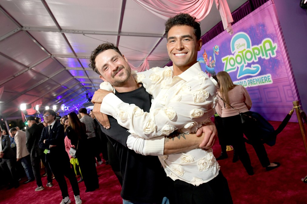 Dylan Efron and Ezra Sosa embrace at Zootopia 2 premiere 