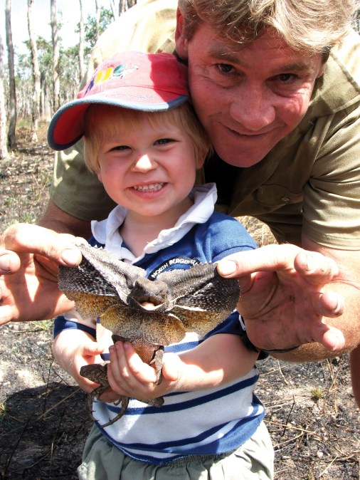 Steve Irwin poses with his son Bob 