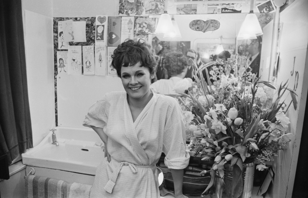 British actress Judi Dench in her dressing room before the premiere of musical 'Cabaret'