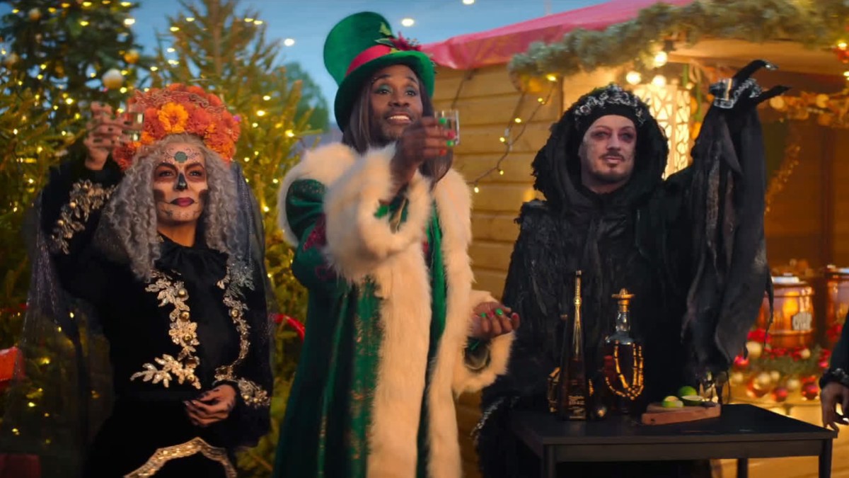 Eva Longoria, Billy Porter, and Boy George in Christmas Karma.
