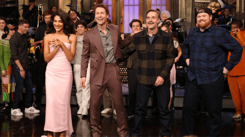 Olivia Dean, Glen Powell, Will Forte, and Mitch the UPS guy