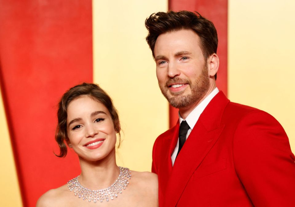 Chris Evans and Alba Baptista attend the Vanity Fair Oscars Party