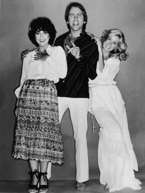 American actors Joyce DeWitt, John Ritter (1948 - 2003) and Suzanne Somers in a full-length promotional portrait for the television series, 'Three's Company', 1979