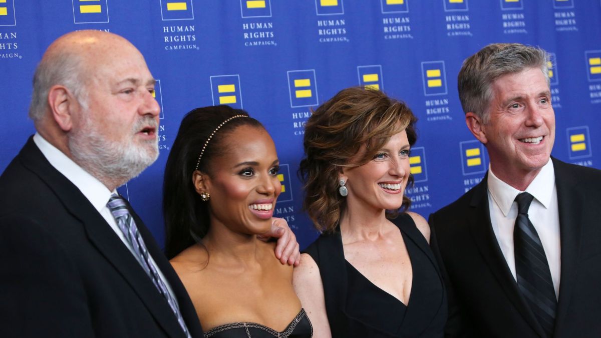 Actor Rob Reiner, actress Kerry Washington, President of Disney-ABC Television Group Anne Sweeney, and television personality Tom Bergeron attend the 2013 Human Rights Campaign Los Angeles Gala at JW Marriott Los Angeles at L.A. LIVE on March 23, 2013 in Los Angeles, California.