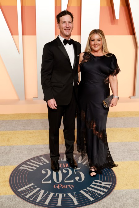 Allison Statter (R) and guest attend the 2025 Vanity Fair Oscar Party