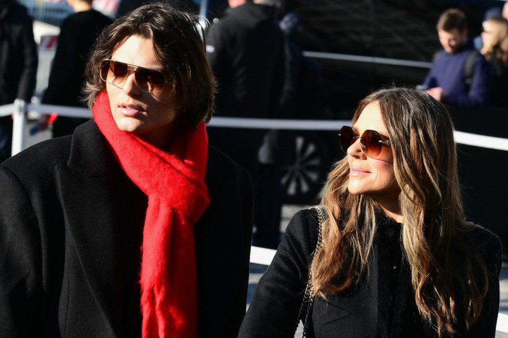 British actress and model Liz Hurley (R) and her son Damian Hurley
