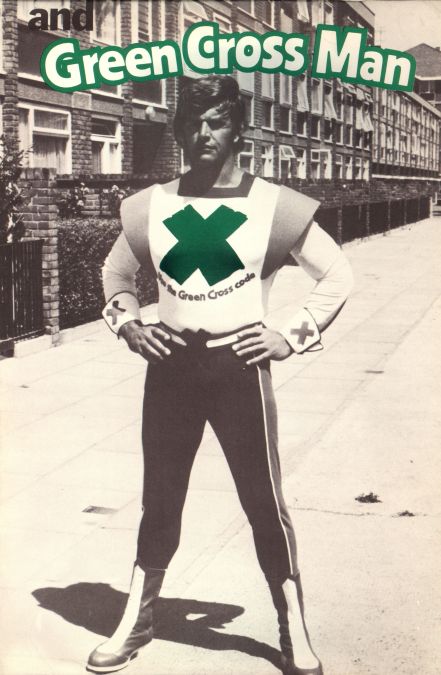 David Prowse as the road safety instruction figure Green Cross Man in 1977.