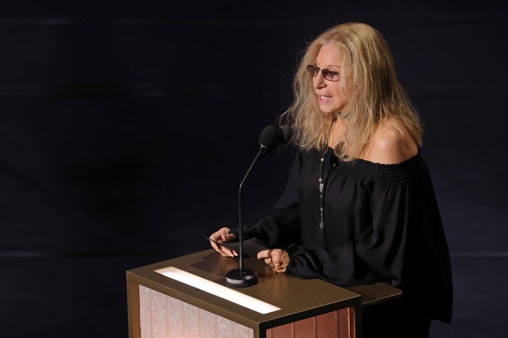 Barbra Streisand speaks onstage during the 98th Oscars at Dolby Theatre on March 15, 2026 in Hollywood, California.