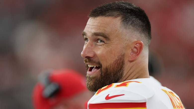Tight end Travis Kelce #87 of the Kansas City Chiefs reacts on the sidelines during the first quarter of the NFL Preseason 2025 game against the Arizona Cardinals at State Farm Stadium on August 09, 2025 in Glendale, Arizona