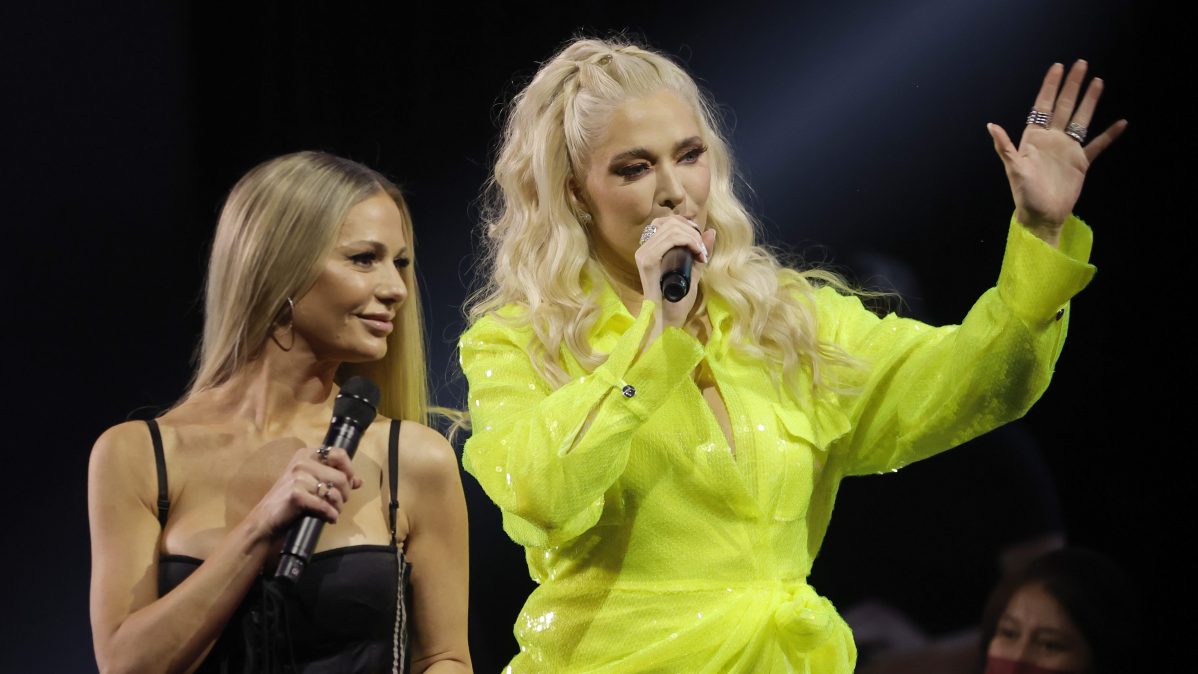 Dorit Kemsley and Erika Jayne speak onstage during iHeartMedia&rsquo;s Can&rsquo;t Cancel Pride event