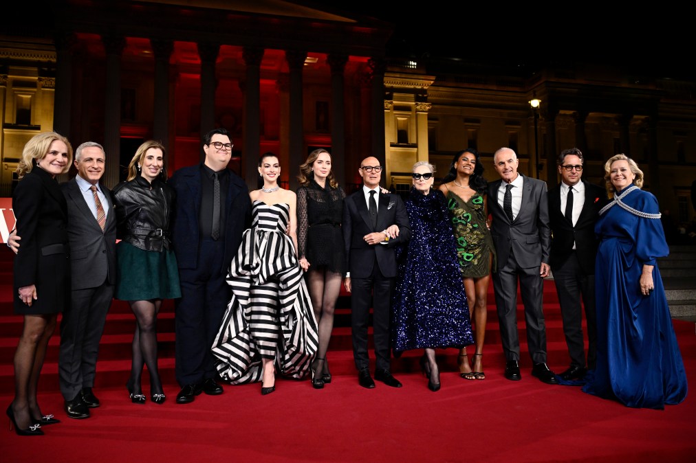 Wendy Finerman, Steve Asbell, Aline Brosh McKenna, Caleb Hearon, Anne Hathaway, Emily Blunt, Stanley Tucci, Meryl Streep, Simone Ashley, David Frankel, David Greenbaum and Molly Rogers attend "A&nbsp;Night&nbsp;With&nbsp;Runway" Photocall for "The Devil Wears Prada 2."
