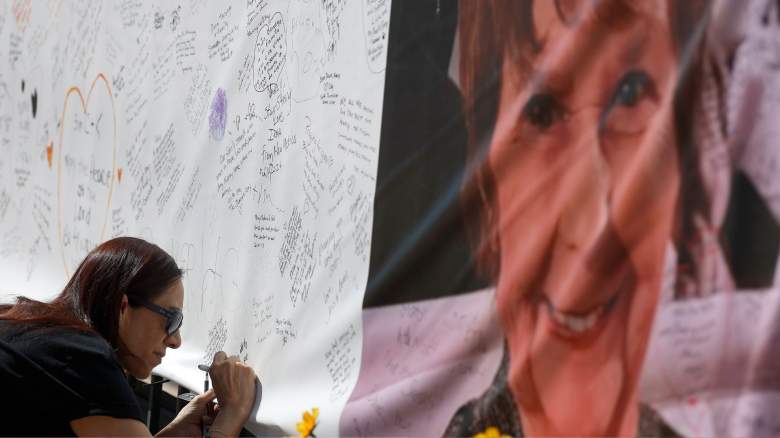 Catalina Ochoa visits a memorial for Nancy Guthrie in front of the KVOA news station on March 03, 2026 in Tucson, Arizona. One month after Nancy Guthrie, the 84-year-old mother of U.S. journalist and television host Savannah Guthrie, went missing, law enforcement officials continue to analyze evidence from the crime scene and follow leads and tips from the public