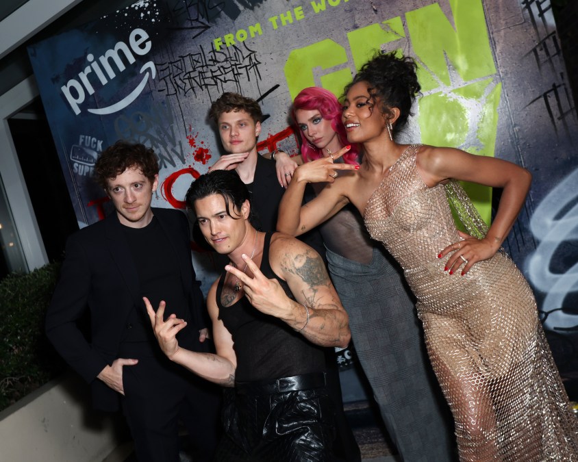 Gen V cast, Ethan Slater, Derek Luh, Asa Germann, Maddie Phillips, and Jaz Sinclair
