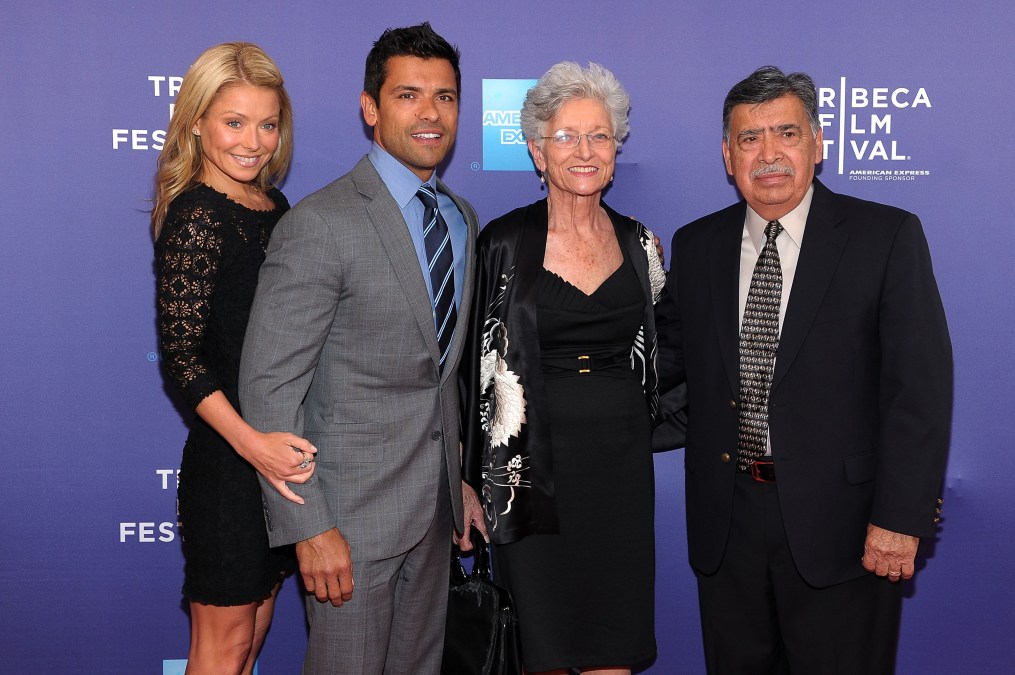 TV personality Kelly Ripa, professional athlete Mark Consuelos, Camilla Consuelos and Saul Consuelos attend the premiere of "Off the Rez" during the 2011 Tribeca Film Festival at SVA Theater on April 26, 2011 in New York City.