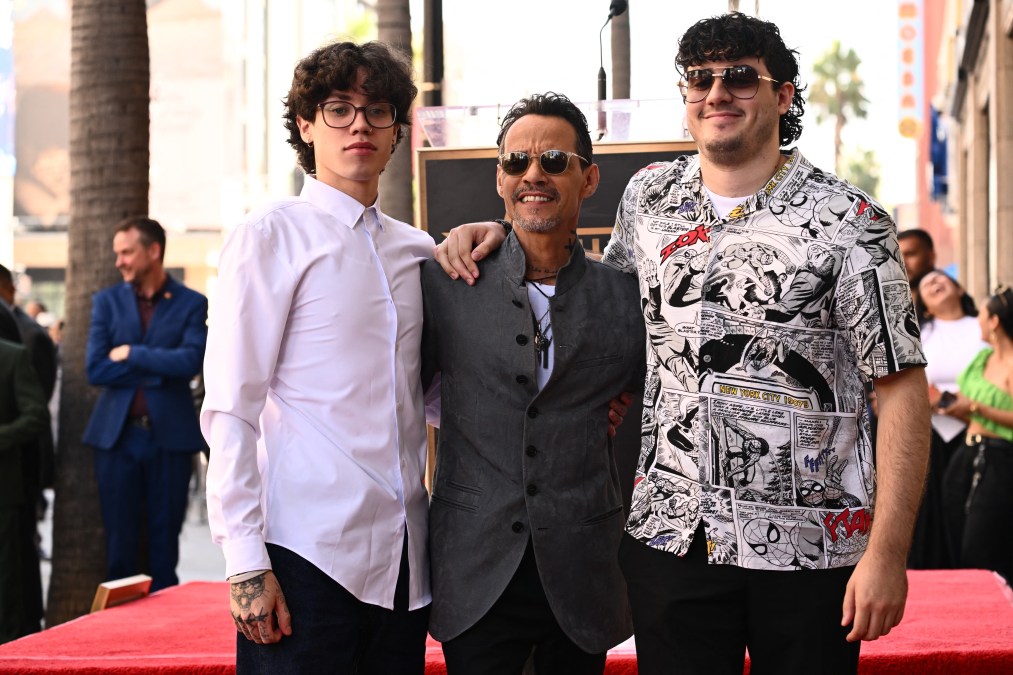 Marc Anthony poses with sons yan Adrian Mu&ntilde;iz and Cristian Marcus Mu&ntilde;iz