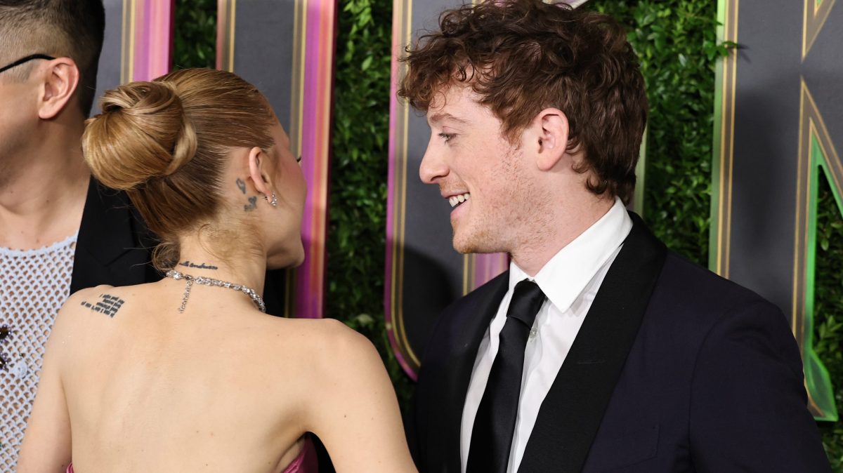 Ariana Grande and Ethan Slater attend the "Wicked" New York premiere in New York City.