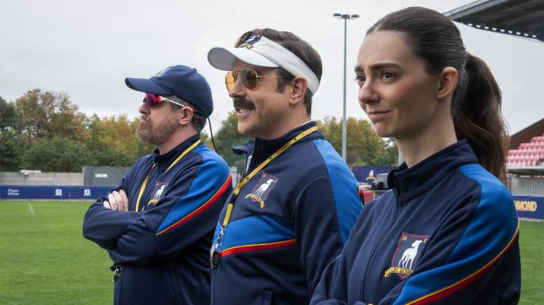 Brendan Hunt, Jason Sudeikis and Tanya Reynolds in "Ted Lasso."