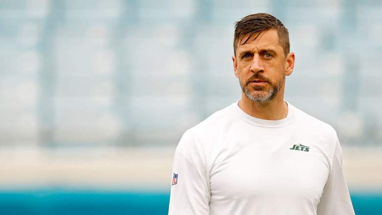 Aaron Rodgers #8 of the New York Jets looks on before the game against the Jacksonville Jaguars at EverBank Stadium on December 15, 2024 in Jacksonville, Florida