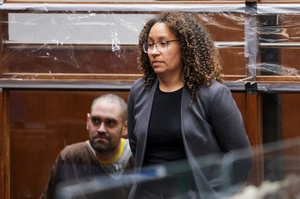 Deputy Public Defender Kimberly Greene (R), with defendant Nick Reiner, addresses the court during Nick Reiner's arraignment in Los Angeles County Superior Court&nbsp;in Los Angeles, California, on February 23, 2026. The son of US movie director Rob Reiner pleaded not guilty to the fatal stabbing of both of his parents when he appeared in a Los Angeles court on Monday.