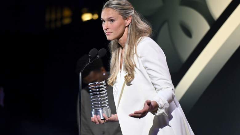 Kylie Kelce accepts an award during the 30th Annual Webby Awards at Cipriani Wall Street.