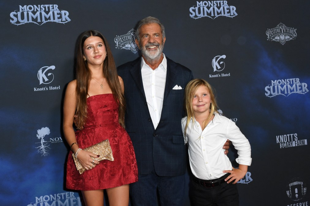 Mel Gibson and his children Lucia and Lars at the screening of "Monster Summer" on September 24, 2024.&nbsp;