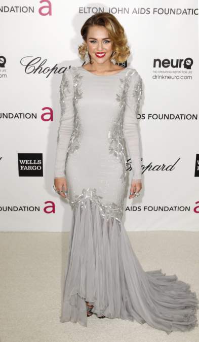 Miley Cyrus at the 20th Annual Elton John AIDS Foundation Academy Awards Viewing Party.