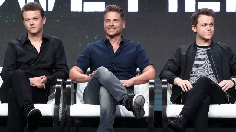 Matthew Lowe, Rob Lowe, John Owen Lowe sitting onstage